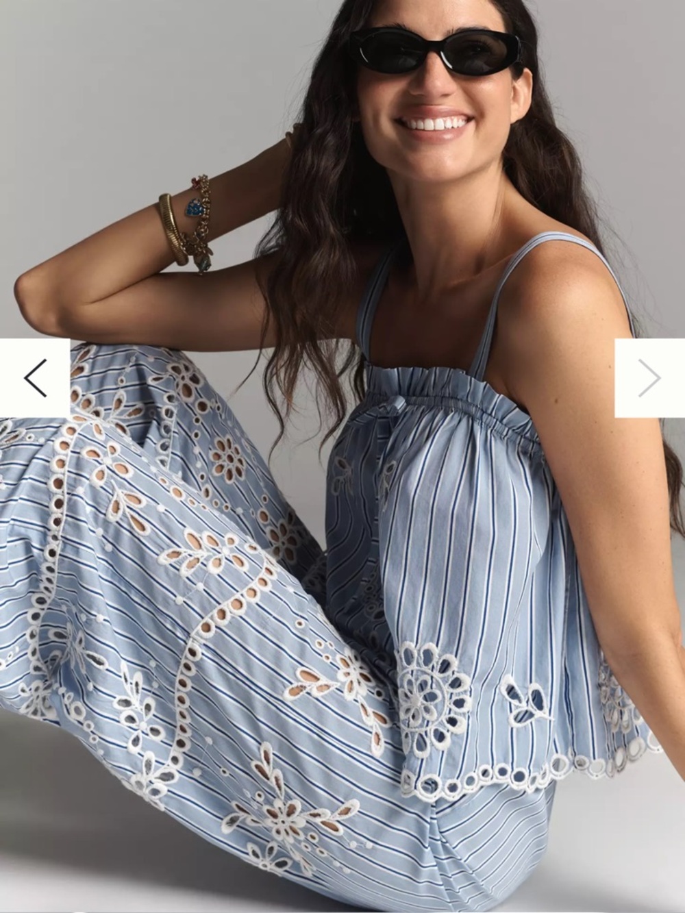 Anthropologie Maeve Cotton Striped Eyelet Wide Leg Pants. NEW without tags. - Picture 5 of 16